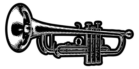 Trumpet illustration in retro black and white halftone newspaper print graphic style © HTGanzo