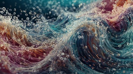 Experience the elegance of a wave of round, small particles flowing seamlessly in an abstract design. Perfect for adding a dynamic and modern touch to your creative projects, presentations, branding