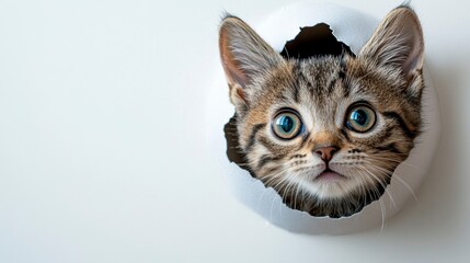 Curious Kitten Peeking Through Hole in Wall