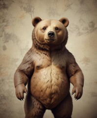 A vintage-style bear with a distressed, hand-drawn design and earthy tones,  forest,  wildlife