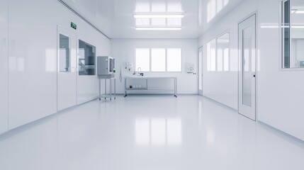 Minimalist White Laboratory with Cinematic Panel Lines | Ultra-Detailed Clean Science Lab Interior