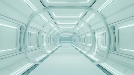 Obraz premium Futuristic Space Station Corridor with Soft Illumination and Cinematic Curve View