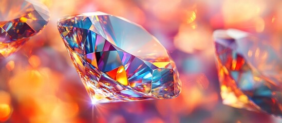 Sparkling gemstone crystal reflections glittering in vibrant kaleidoscopic patterns of prismatic light creating a mesmerizing display of brilliant colors textures and refractive beauty