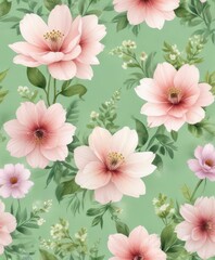 delicate watercolor blooms on soft green background,  flora,  natural beauty, watercolor flowers