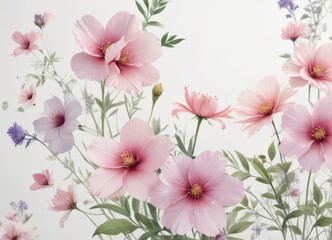Delicate watercolor flowers on white background,  petals,  watercolor,  abstract
