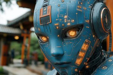Futuristic robotic humanoid with illuminated features