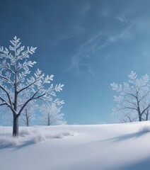 Obraz premium Frosty winter landscape with delicate hand-drawn snowflake silhouettes against a serene blue background, frosty morning, snow covered, serene