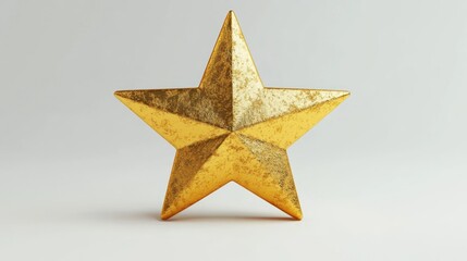 Gold star, five-pointed, textured surface, isolated on white background.