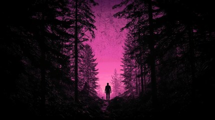 Serene Silhouette of a Adventurer in Forest Trail at Sunset | Inspiring Nature Exploration Photography