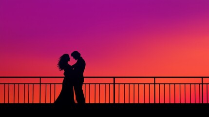 Romance in Silhouette: Couple Dancing on Balcony at Sunset, Capturing Magic of Love and Connection