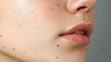Obraz premium Close-up of woman's face, natural beauty, skincare, studio shot, smooth skin.