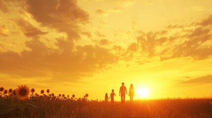 Family Love in Sunflower Sunset: Silhouettes Embracing Nature
