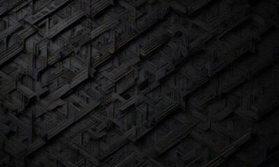 Intricate geometric black pattern on dark background,  dark color scheme,
