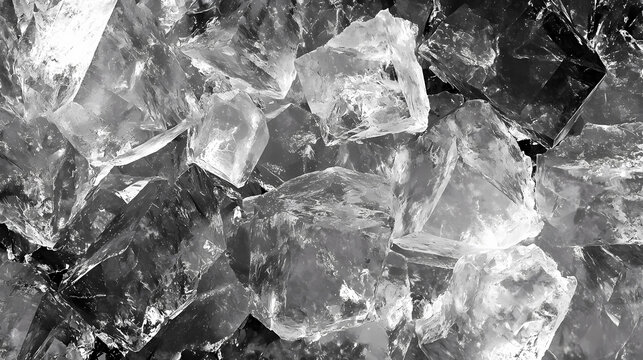 Abstract grayscale texture with a gradient of light to dark, featuring a pattern of irregular, multifaceted shapes resembling a rocky or crystalline surface. Crystaline. Illustration