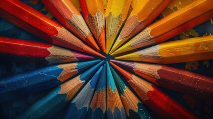Colorful pencils arranged in a circle.