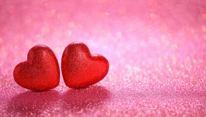 Fototapeta premium Romantic Red Hearts on Glittering Pink Background: A Valentine's Day Image