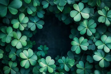 Shamrocks on a green background celebrate St. Patrick's Day. space for text