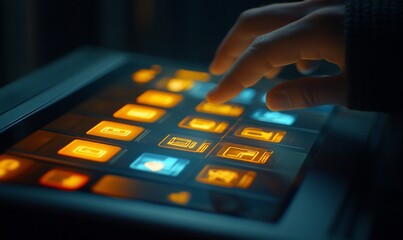 Obraz premium Futuristic tablet control interface, close-up