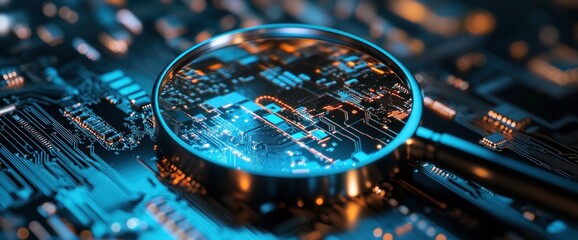 Magnifying Glass Over a Circuit Board