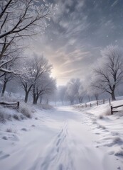 Winter landscape with snowflakes in Christmas card border,  winter wonderland, winter landscapes,  christmas borders