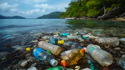 Fototapeta premium Plastic Bottle in Ocean - Pollution and Marine Life Threats