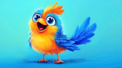 Fototapeta premium Whimsical cartoon bird with a playful expression in a colorful and lively children's illustration style