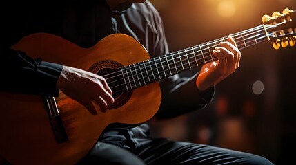 Fototapeta premium Musician Playing Classical Guitar In Concert