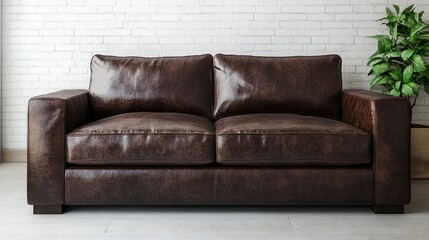 Contemporary Tan Leather Sofa in Minimalist Living Room Decor