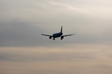 Commercial airplane preparing to land 