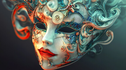 Venetian carnival mask made using generative ai technology. Quillwork. Illustration
