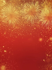 Obraz premium Chinese New Year Celebration with Fireworks on Red Background, Golden Fireworks on Red, Festive Chinese New Year Background