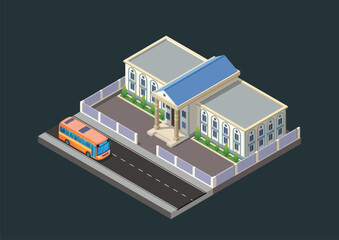 Isometric modern office or school building