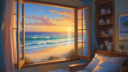 Obraz premium background image of beach views in the morning
