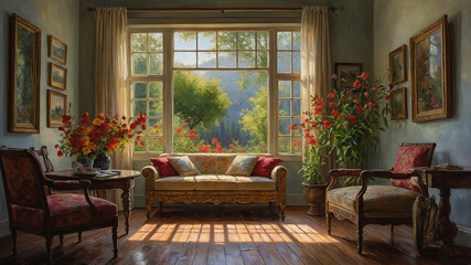 Obraz premium background image of a view in the morning with beautiful flowers