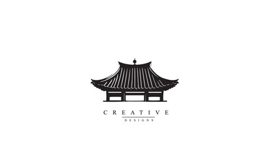 traditional building korean roof culture black logo design vector graphic symbol icon illustration 