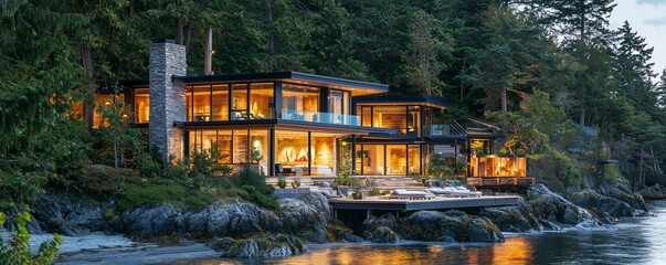 Obraz premium A modernized summer home renovation, blending contemporary with natural surroundings