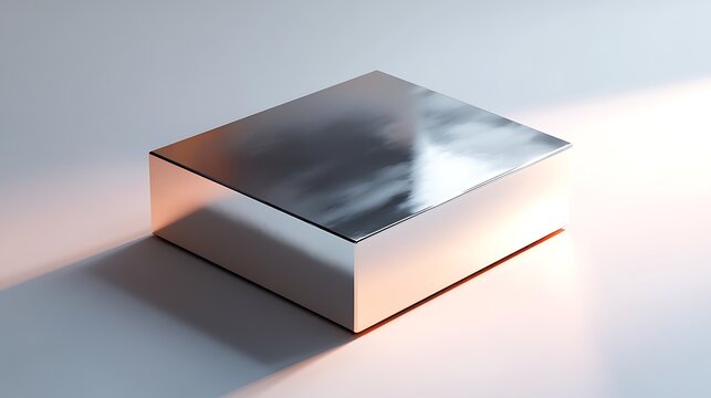 A polished box mockup with a sleek format, styled with reflective textures and sharp detailing on a white background 