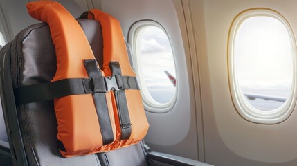 Airplane Safety Instructions Close-Up: Emphasizing Importance of In-Flight Safety with Life Vest - Aviation Security Concept Photo