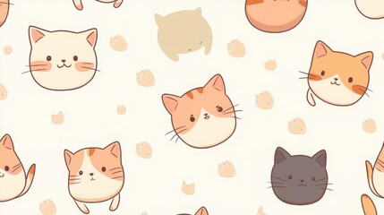 Adorable cartoon cats in various colors and poses.  A cheerful, playful design.