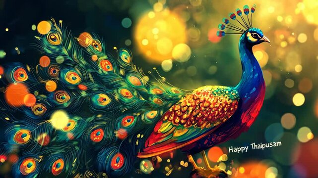Happy Thaipusam Greeting with Majestic Peacock  
