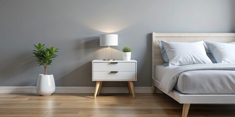 Bed with modern white nightstand, bedroom, furniture, interior design, home decor, contemporary, room, stylish, elegant