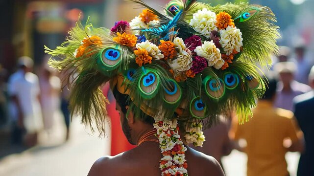 Devotee with Elaborate Kavadi During Thaipusam  
