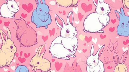 Adorable bunnies in pastel colors and hearts! Perfect for Valentine's Day.