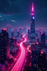 Obraz premium Glowing neon cityscapes, swirling energy fields, galaxy, neon lights