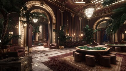 Exclusive High-Limit Gaming Room with Elite Players Immersed in Intense Card Games