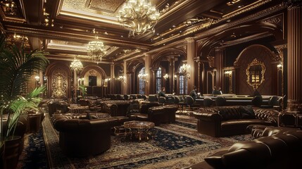 Elegance in Excess: Lavish VIP Casino Lounge with High-Stakes Players in Exclusive Atmosphere