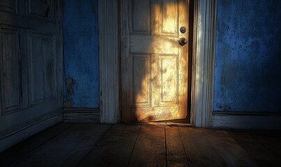 Sunlit doorway in abandoned house