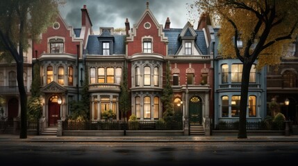 Obraz premium Victorian Townhouses at Dusk
