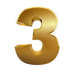 3d golden number 3 on white background