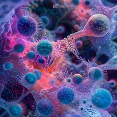 Fototapeta premium A Vibrant Microscopic World,Abstract Cellular Structures and Intricate Organic Patterns,Colorful Cells in a Surreal Abstract Composition
